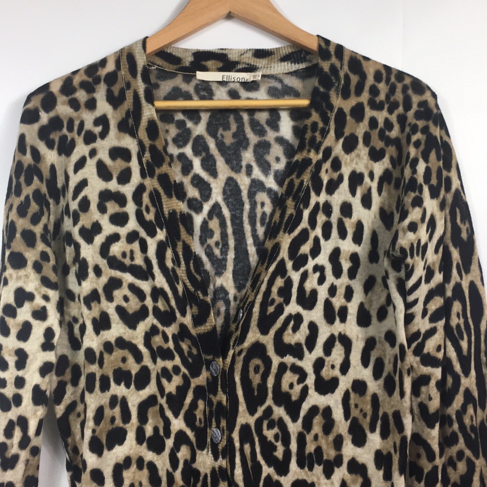Ellison leopard print linen blend cardigan small